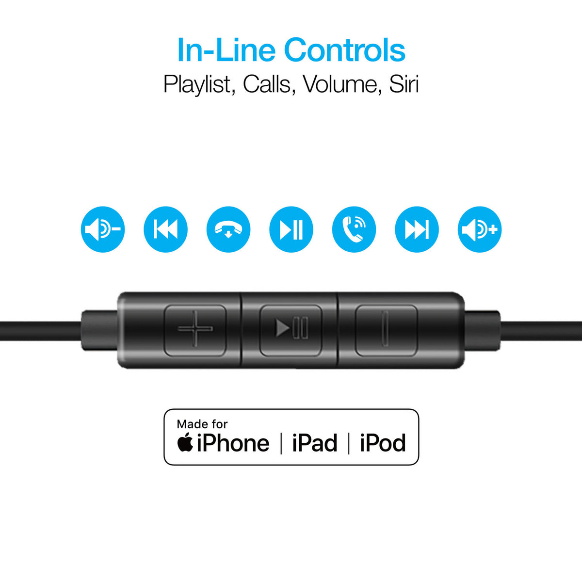 MFi Lightning Earphones, iPhone Earphones BLK Naztech