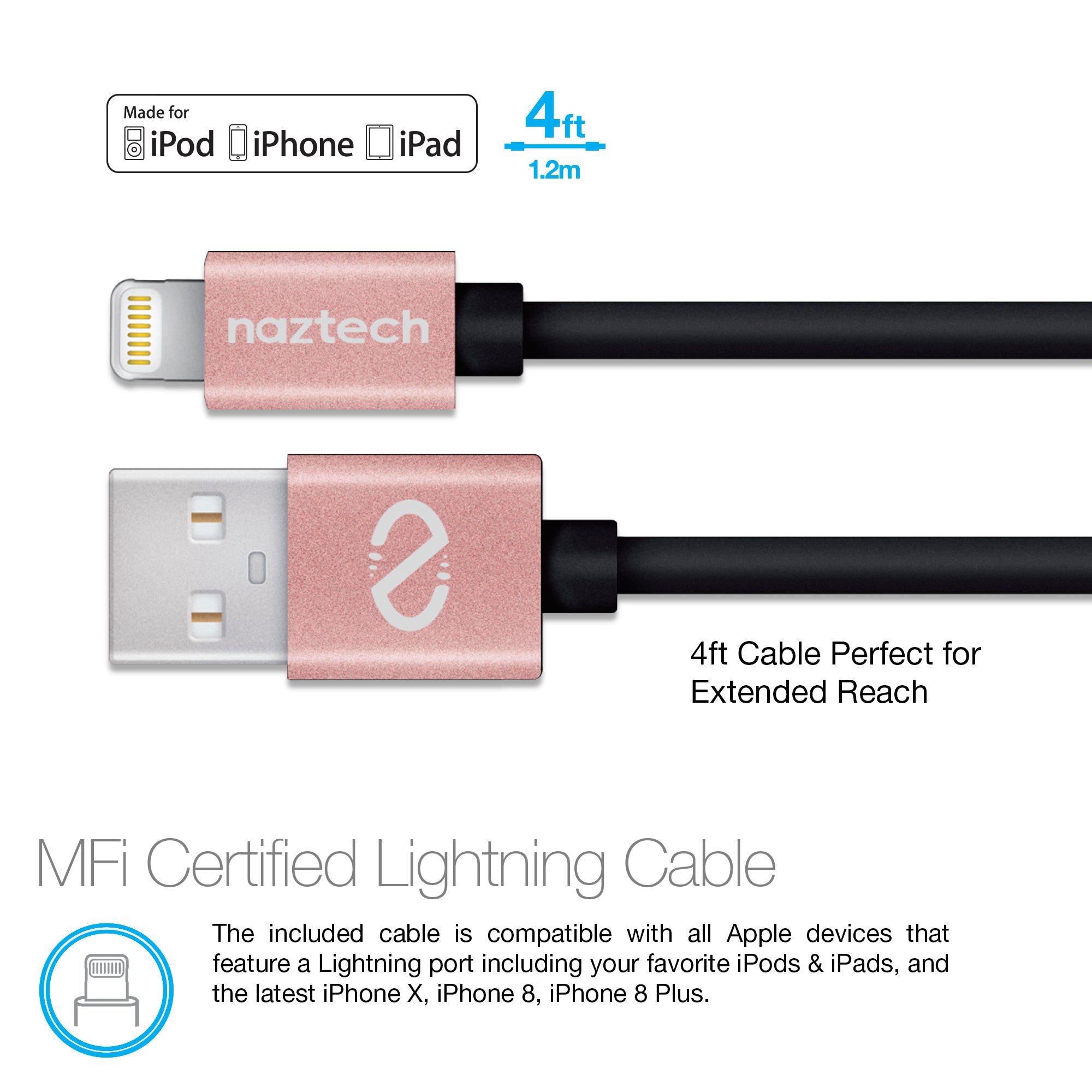 MFi Lightning® iPhone Safety Essentials Car Kit | Vent Mount + Charger + Cable | Rose Gold