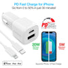 20W USB-C PD + 12W USB Fast Car Charger | Includes 4ft MFi Lightning Cable | White