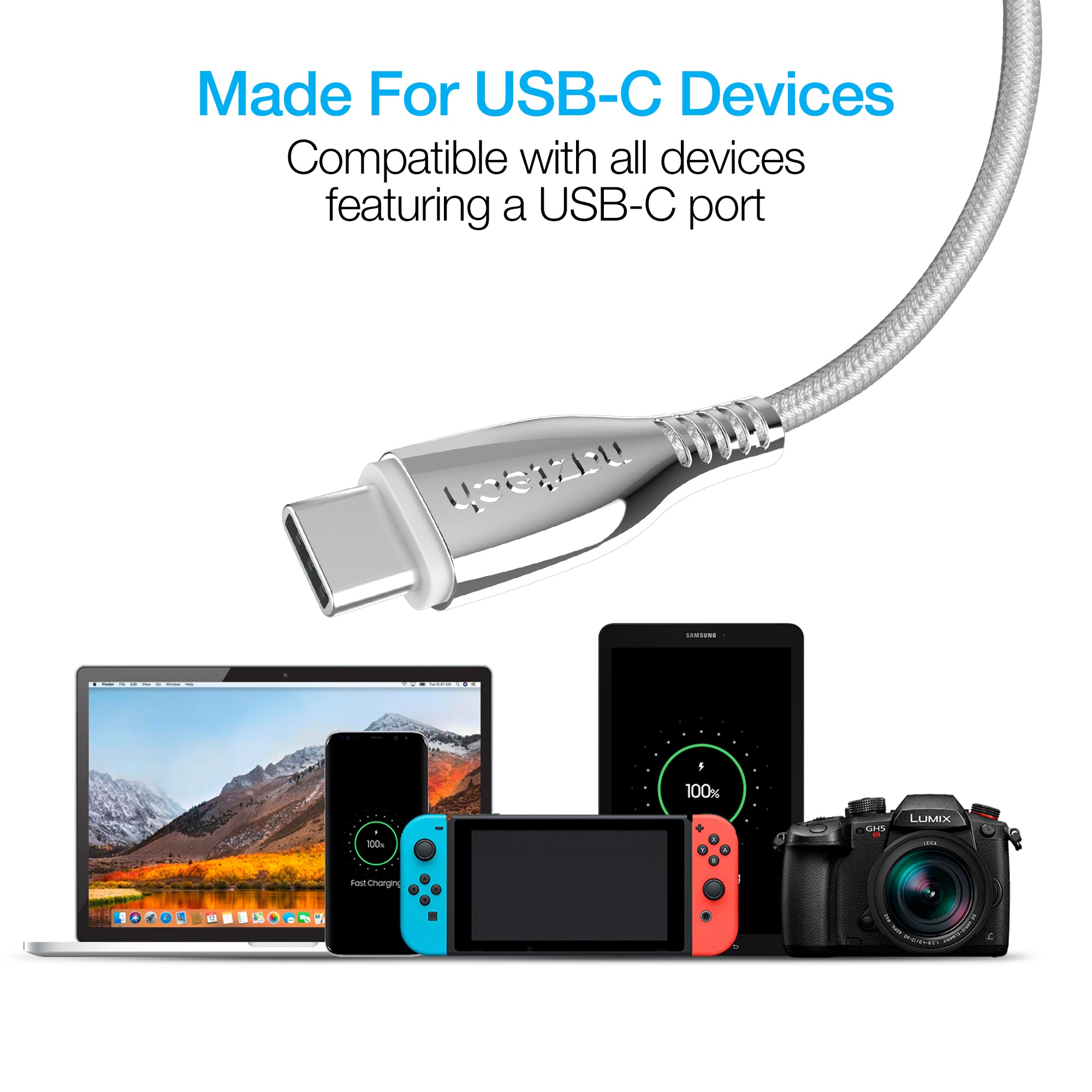 TITANIUM USB to USB-C Braided Cable | 6ft | White