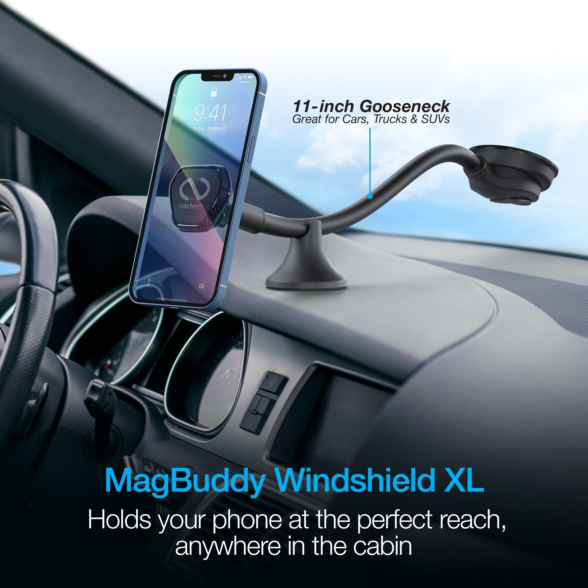 MagBuddy Elite Windshield XL Mount | Black