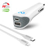 SpeedMax25 25W USB-C PD PPS + 12W USB Fast Car Charger | 4ft Lightning Cable | White