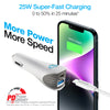 SpeedMax25 25W USB-C PD PPS + 12W USB Fast Car Charger | 4ft Lightning Cable | White