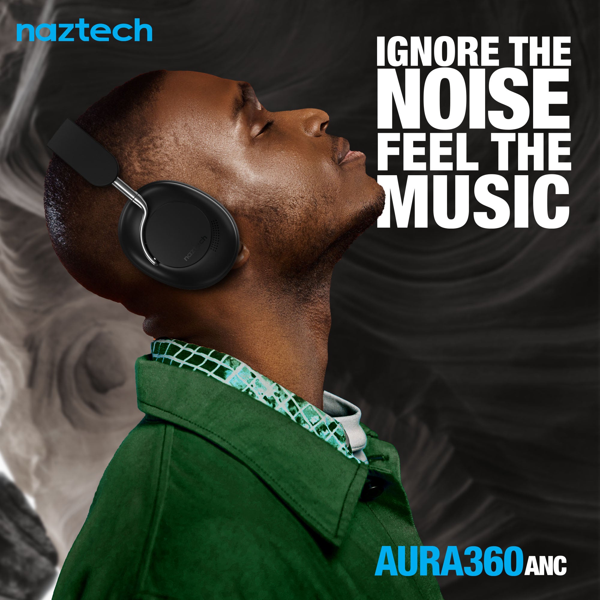 NEW! AURA 360 ANC Wireless Noise Cancelling Over-the-Ear Headphones | Midnight