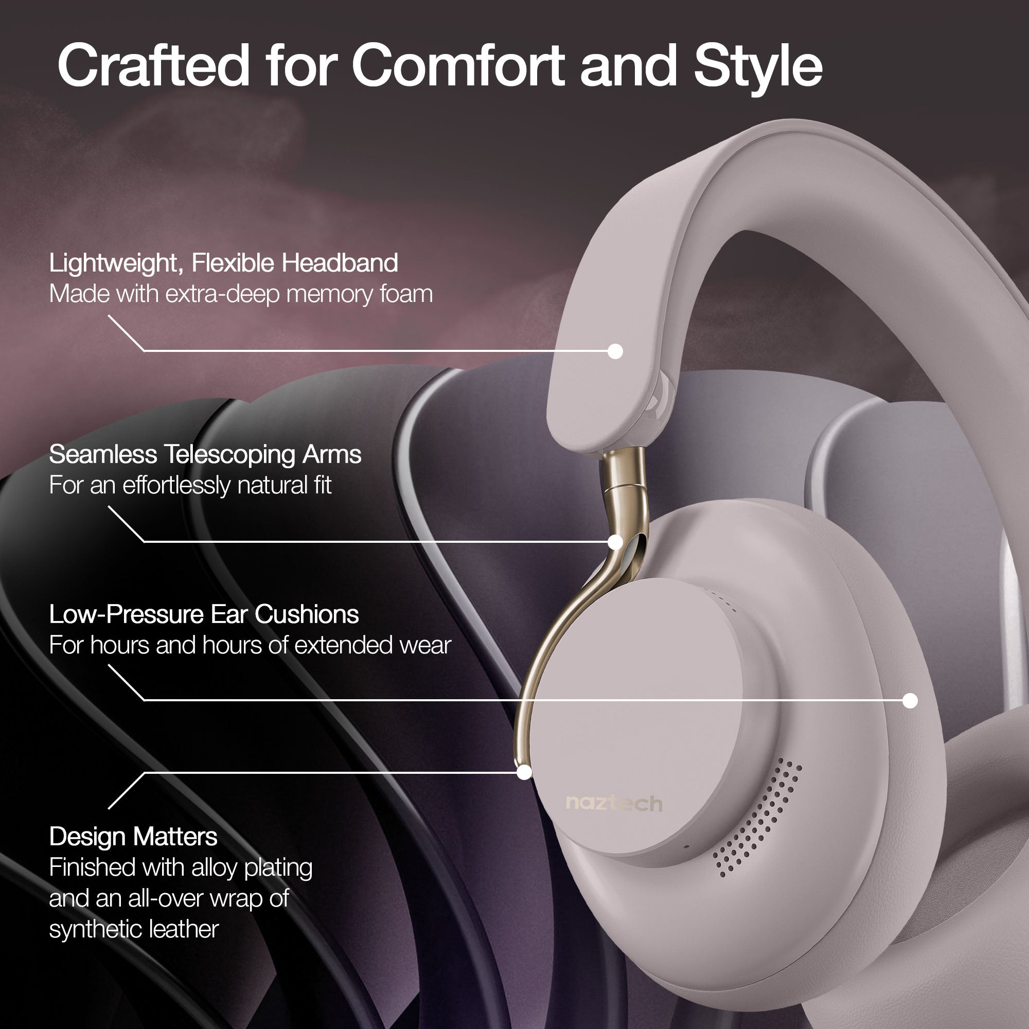 NEW! AURA 360 ANC Wireless Noise Cancelling Over-the-Ear Headphones | Moondust