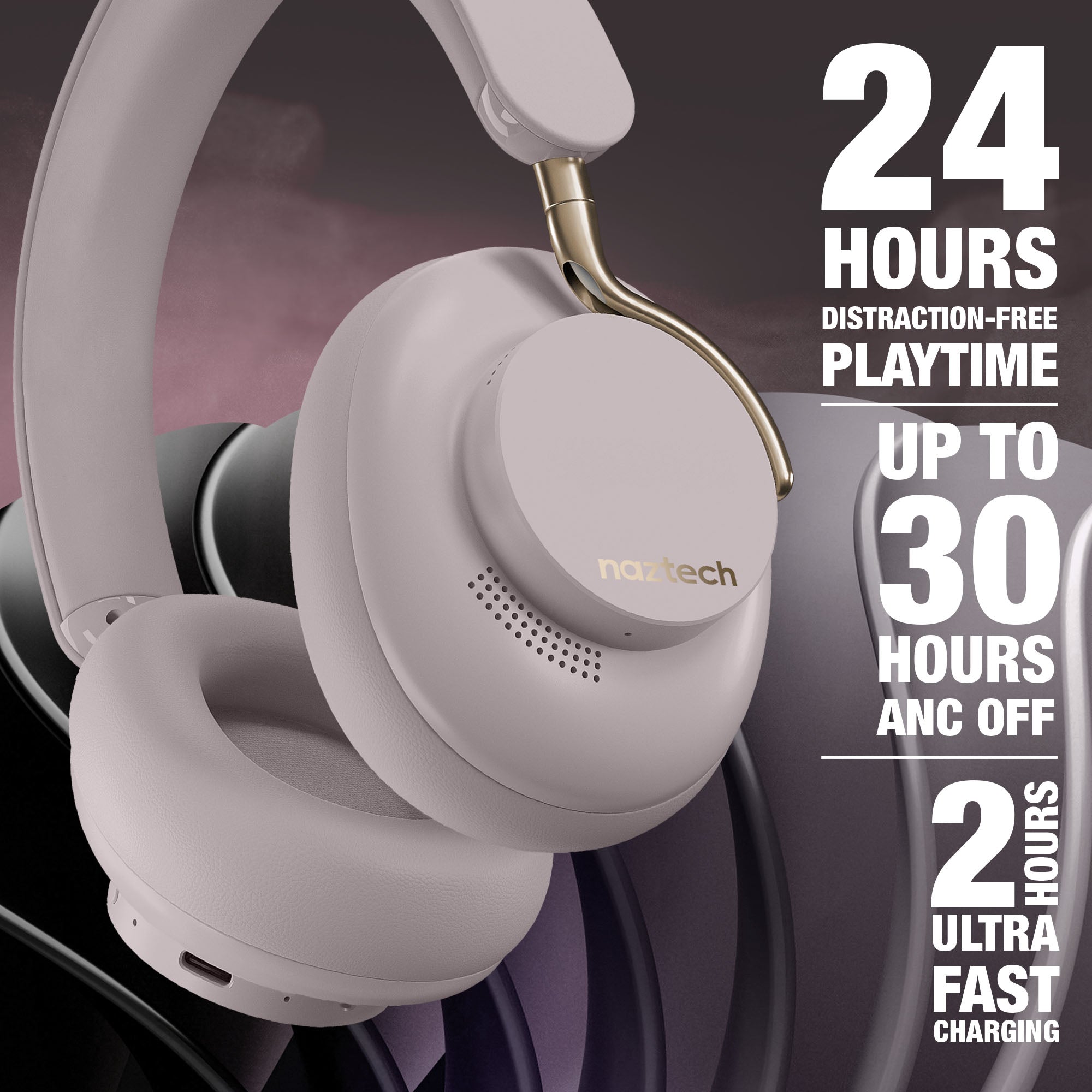 NEW! AURA 360 ANC Wireless Noise Cancelling Over-the-Ear Headphones | Moondust