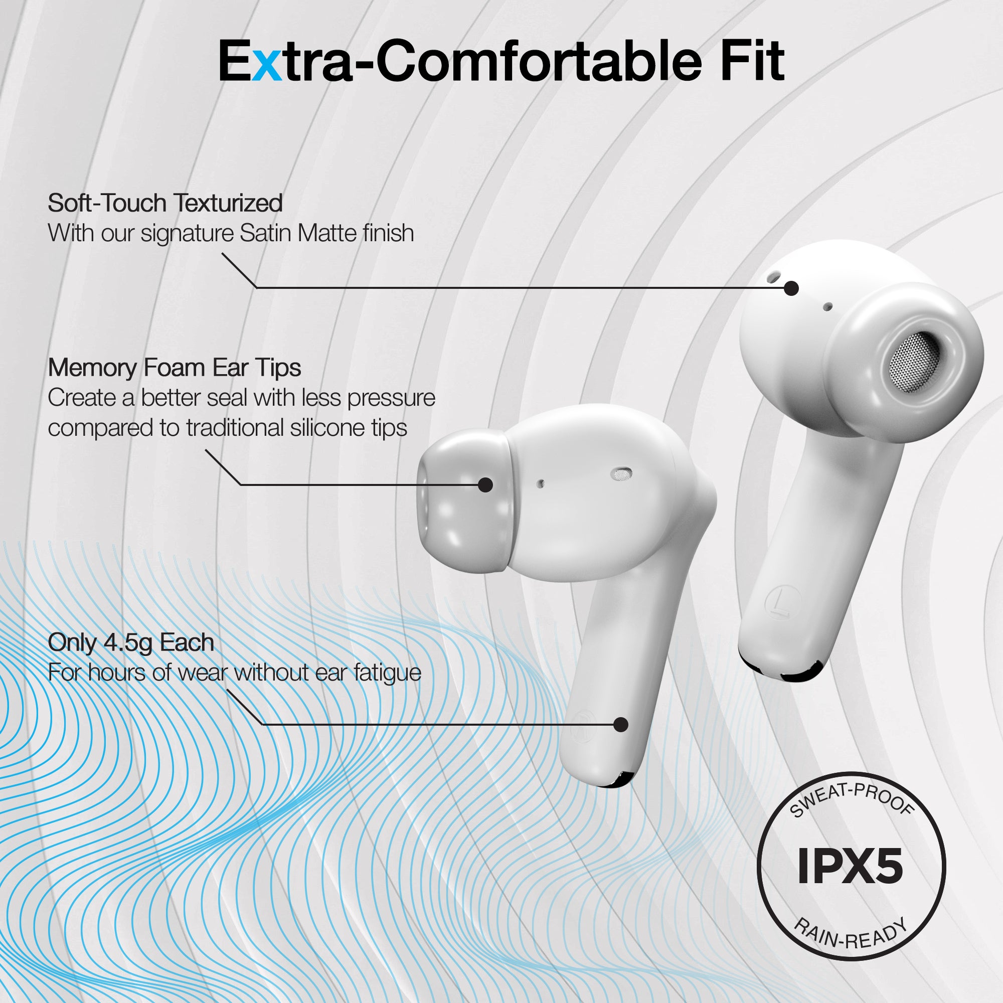 Xpods ANC Active Noise Cancelling True Wireless Earbuds with Wireless Charging Case | White