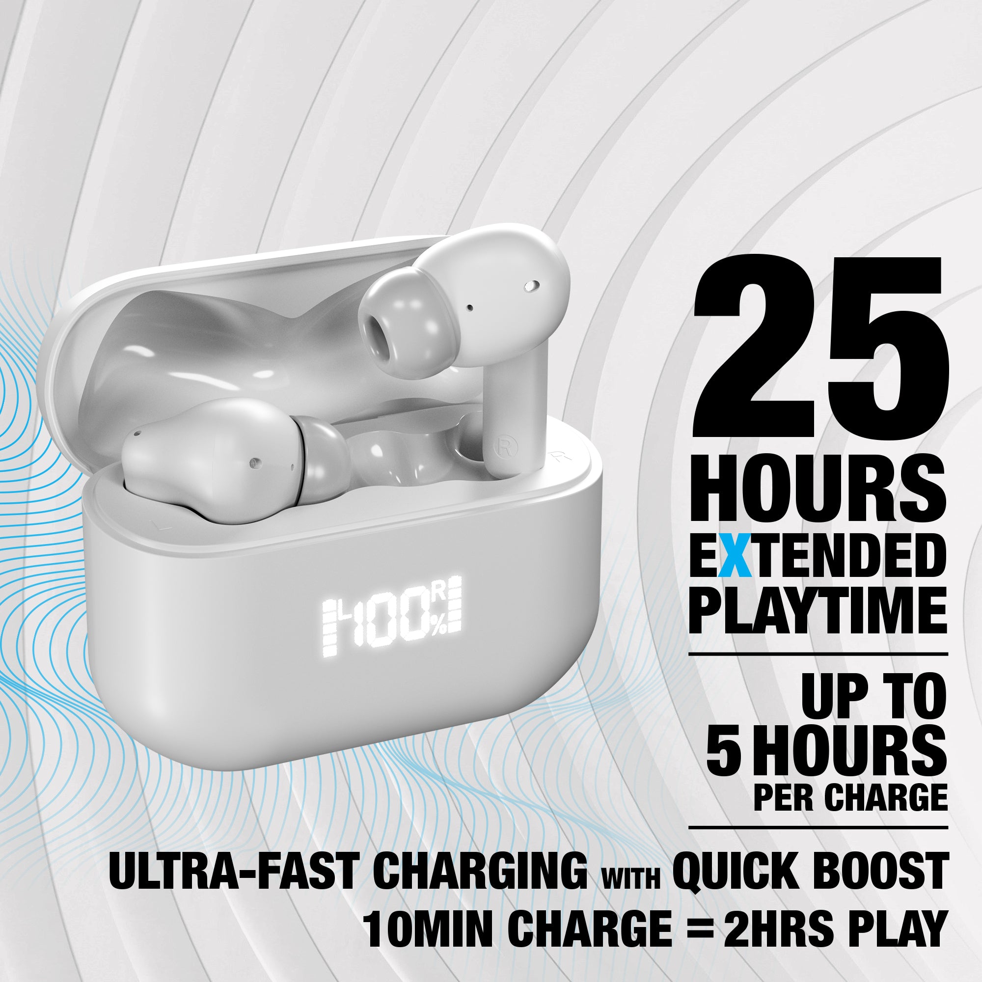 Xpods ANC Active Noise Cancelling True Wireless Earbuds with Wireless Charging Case | White