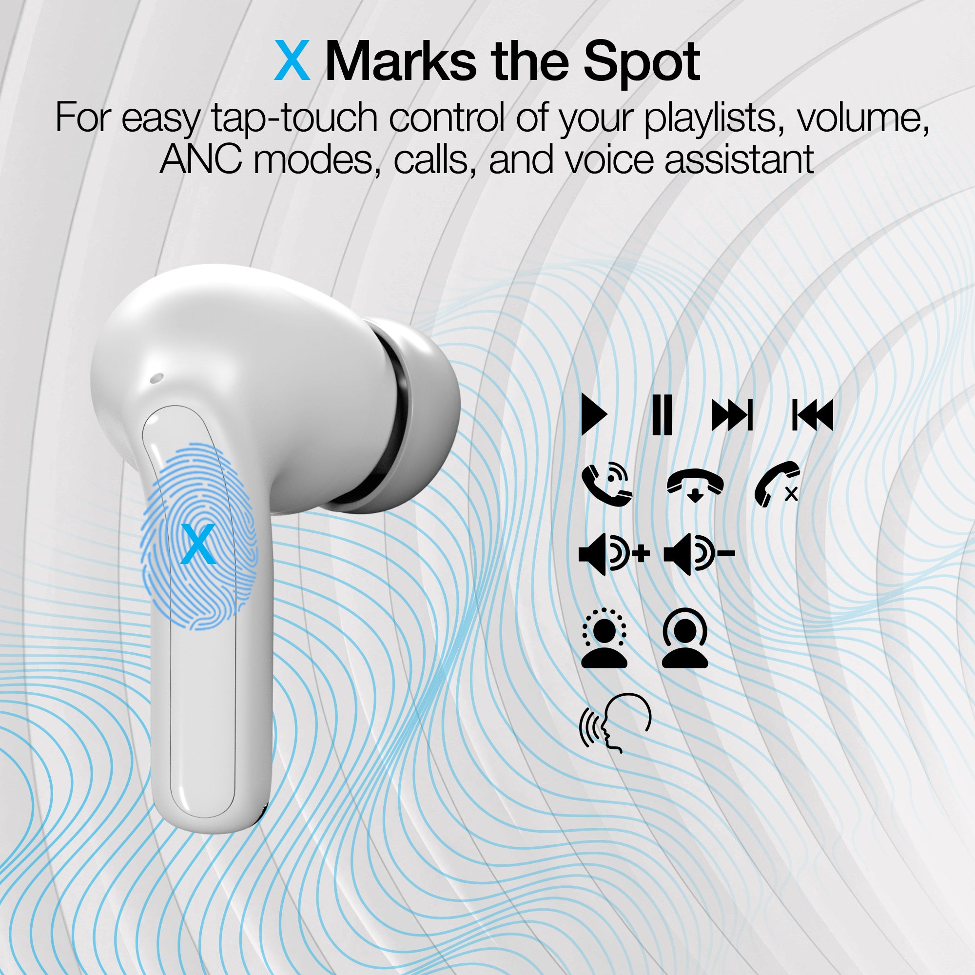 Xpods ANC Active Noise Cancelling True Wireless Earbuds with Wireless Charging Case | White