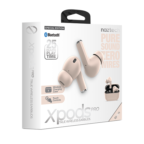 NEW! Xpods PRO True Wireless Earbuds with Wireless Charging Case | Sandstone