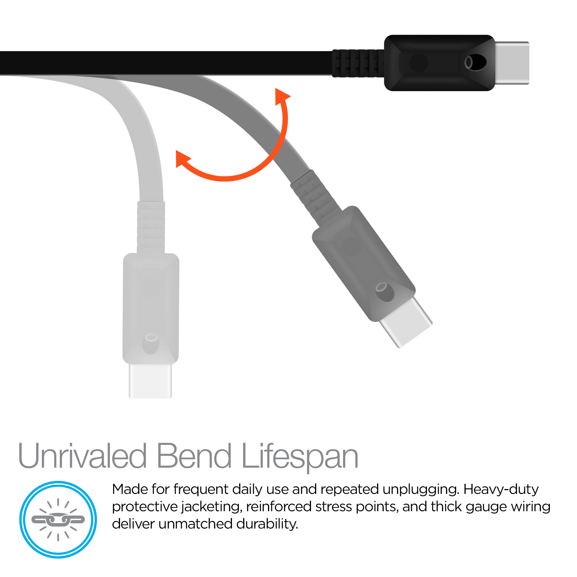 Lighted USB to USB-C Flat Cable | 6ft | Black