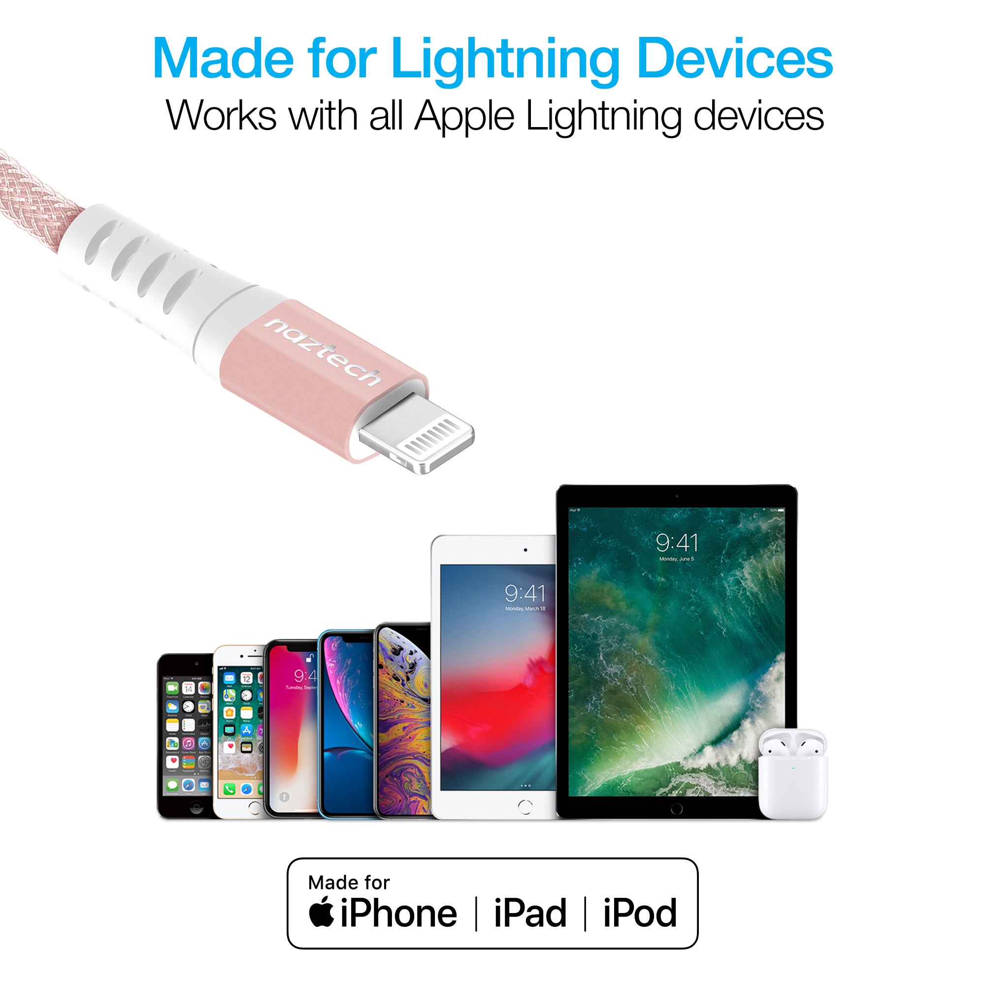 Braided Apple iPhone lightning cable pictured, expected to ship