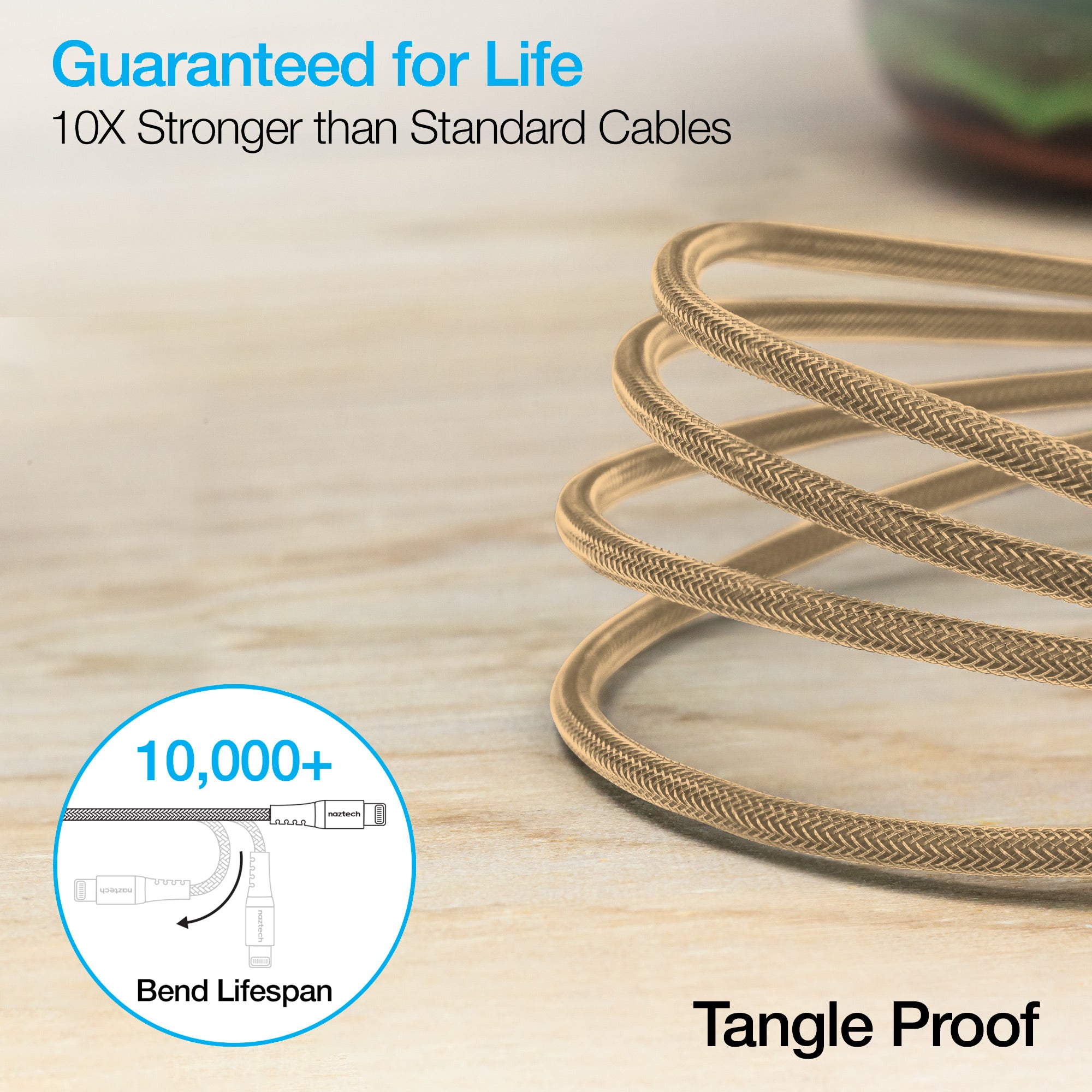 USB-C to MFi Lightning Braided Fast Charge Cable | 4ft | Gold