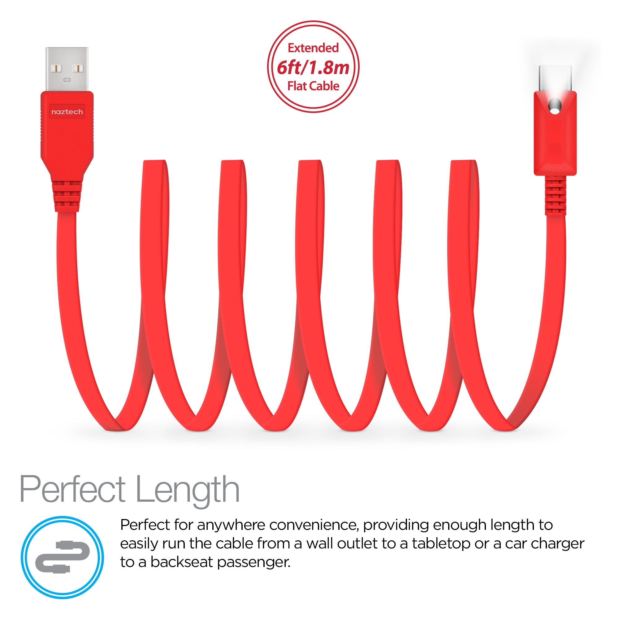 USB-C to USB-C Flat Cable - Fast Charge 6ft BLK