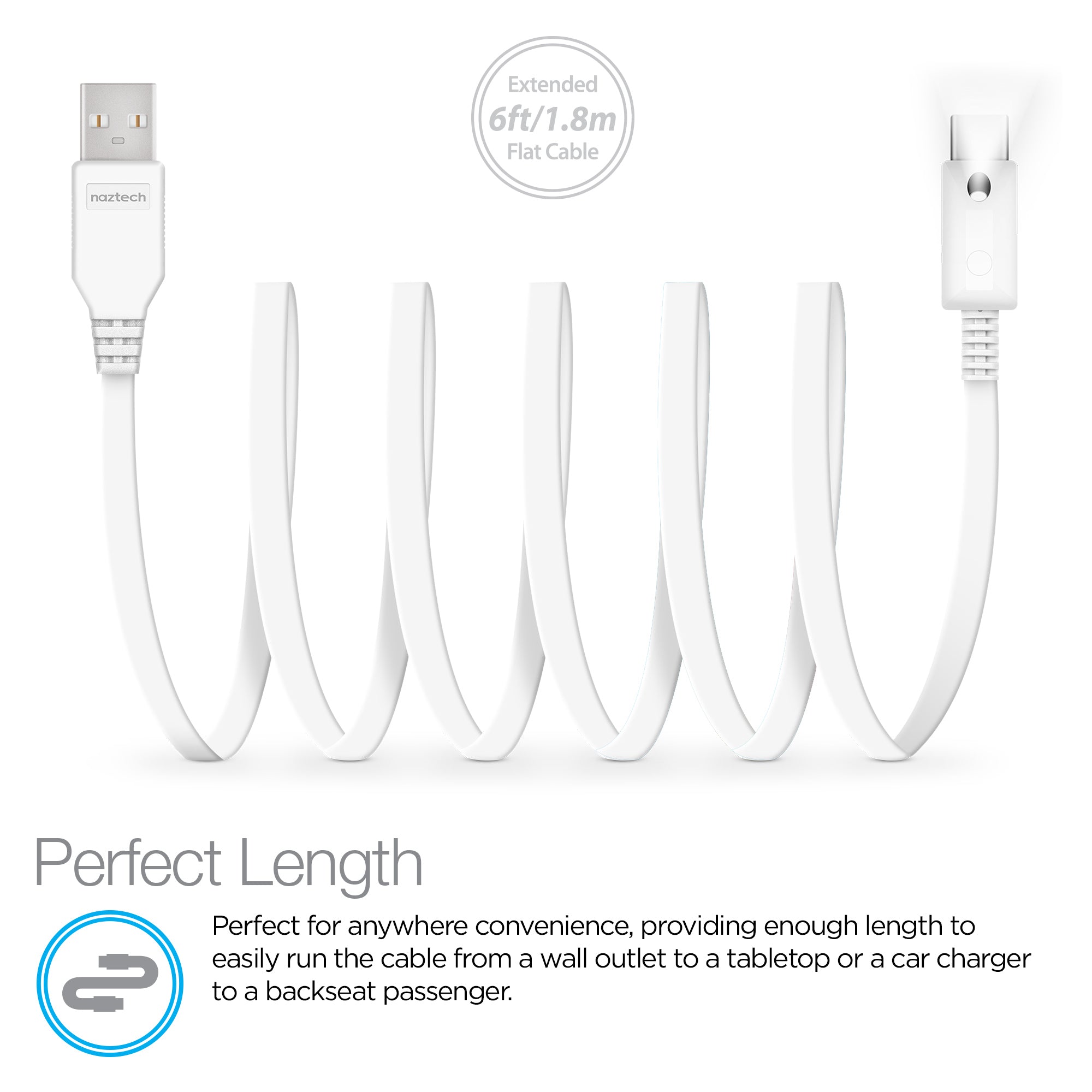 Lighted USB to USB-C Flat Cable | 6ft | White