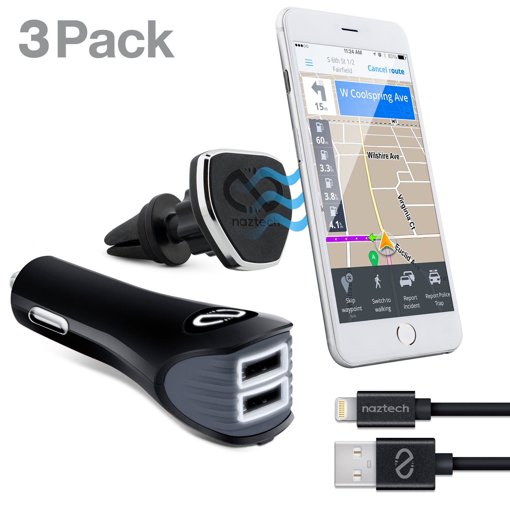 $10 SALE, Magnetic Car Vent Phone Holder + Dual USB Car Charger