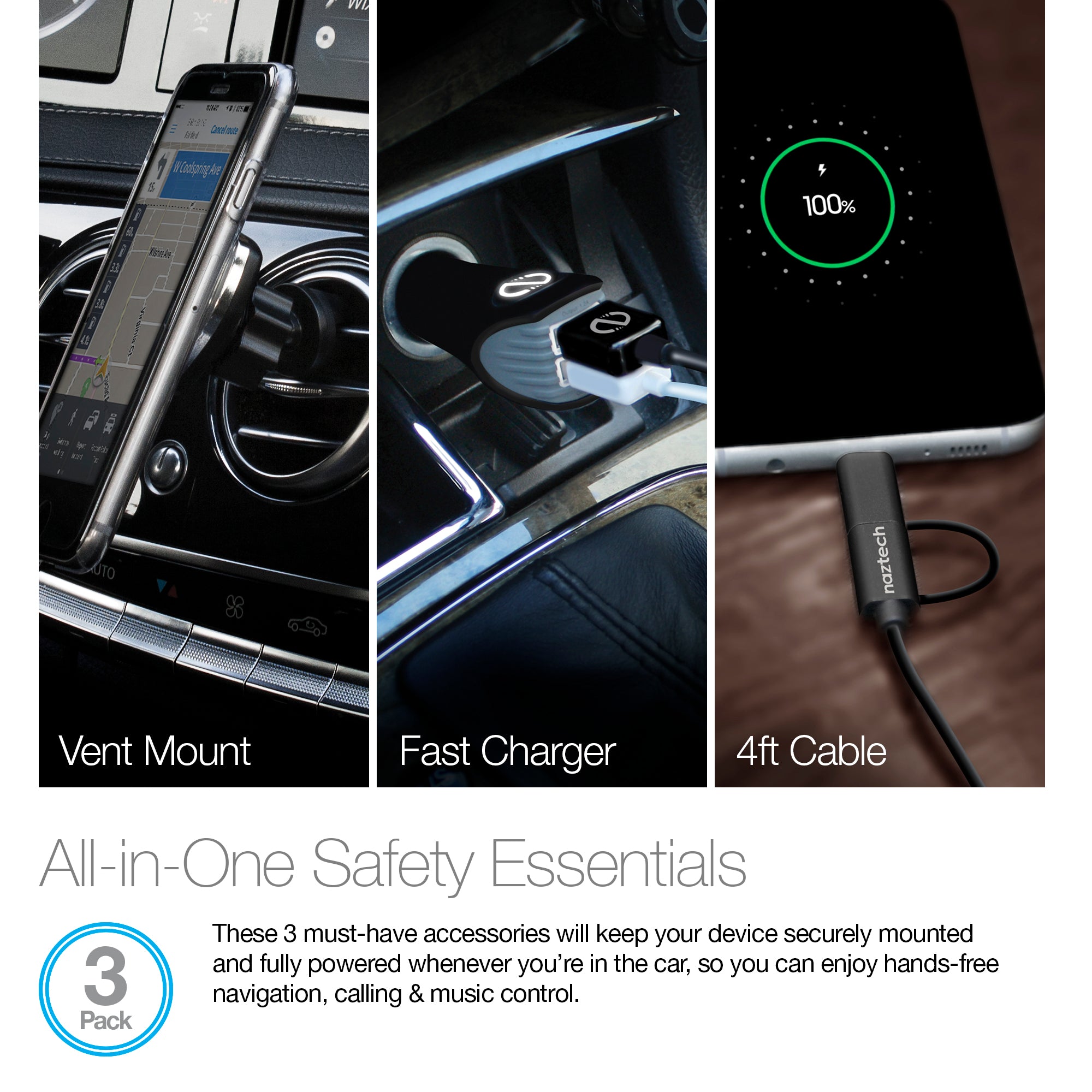 Android 3 Pack Safety Essentials Car Kit | Black