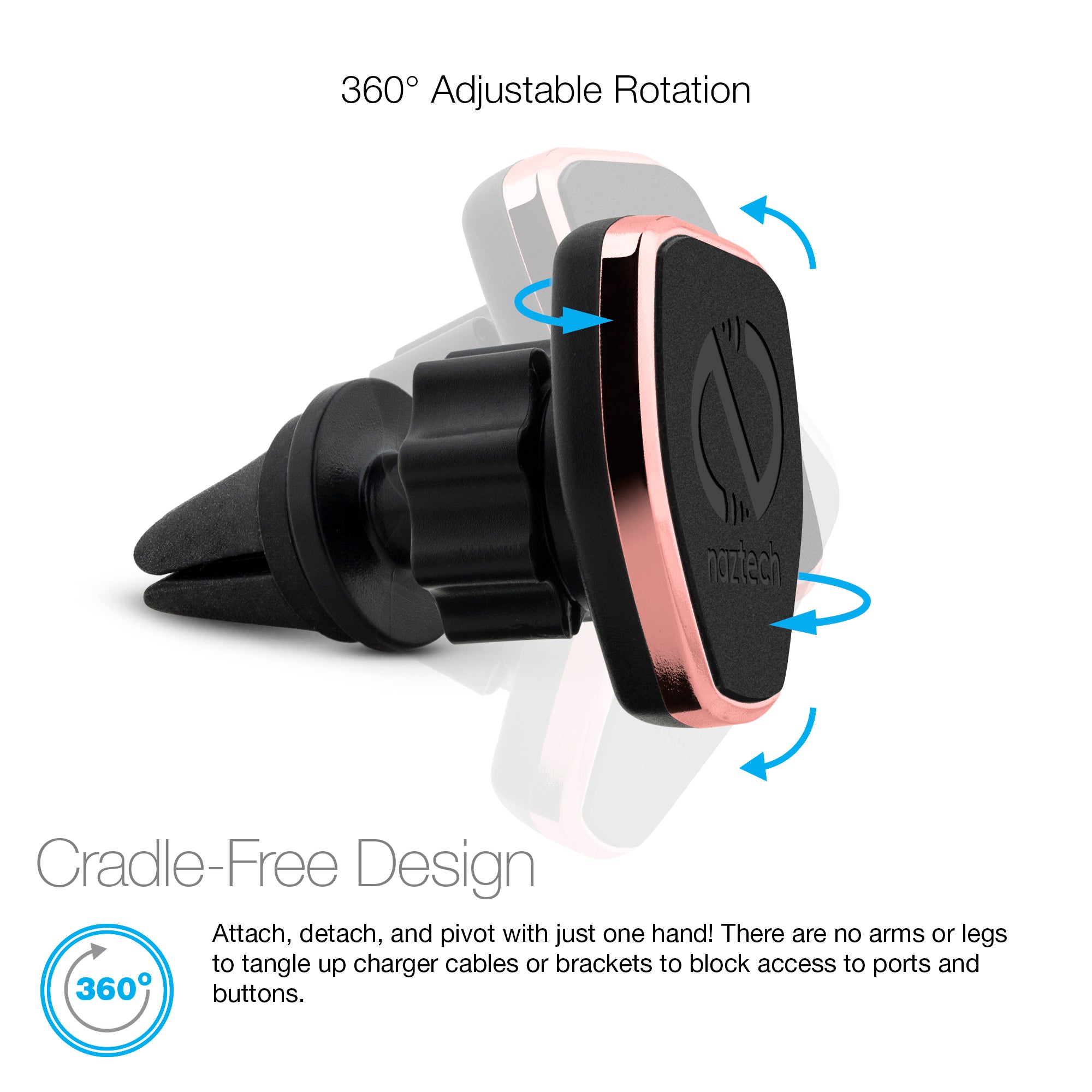 $10 SALE, Magnetic Car Vent Phone Holder + Dual USB Car Charger: Rose Gold