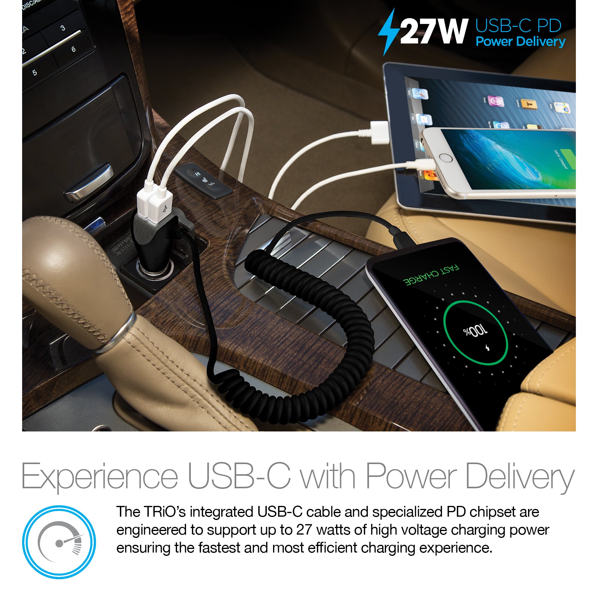 USB-C Car Charger with Power Delivery + Dual USB | Naztech –