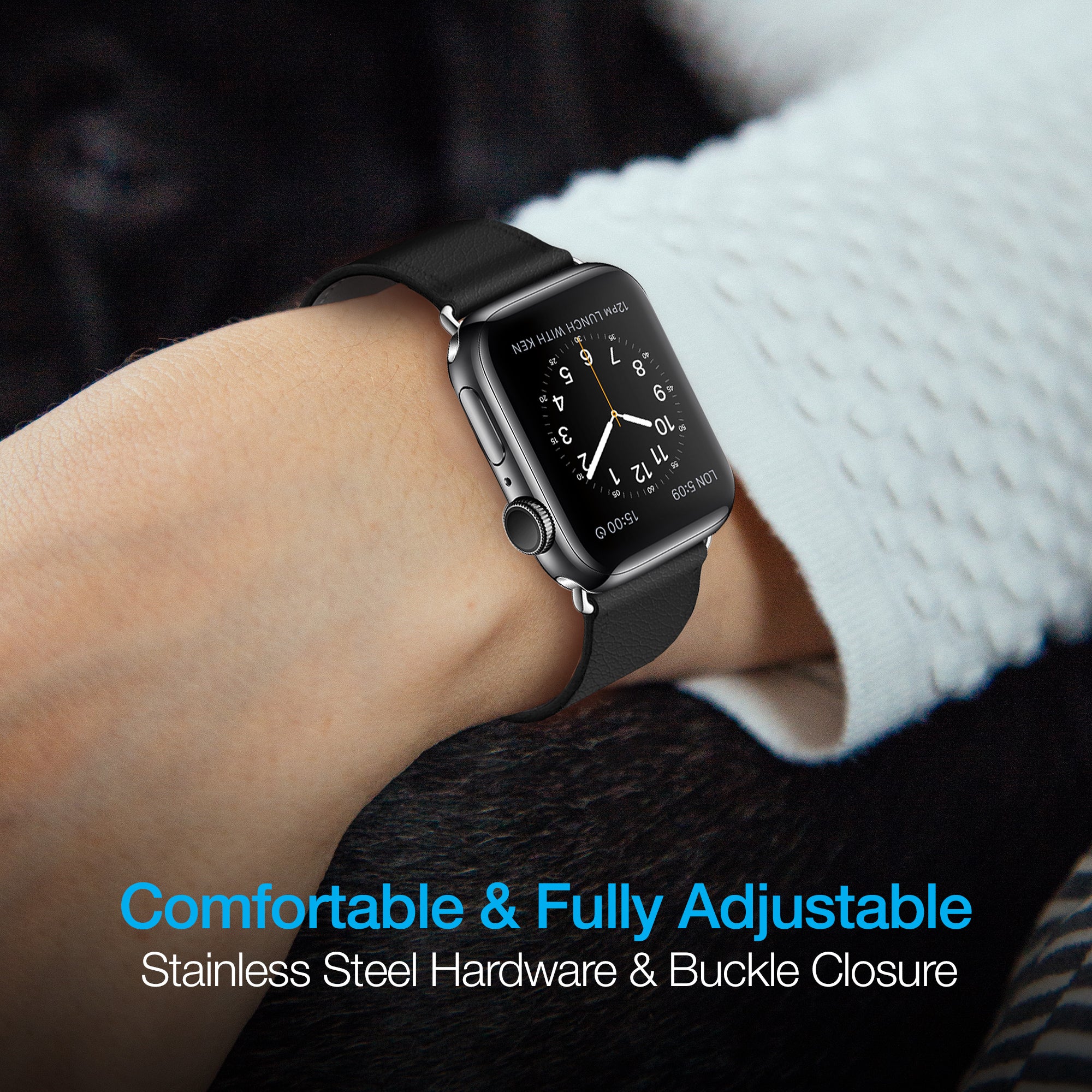 Leather Apple Watch Band - Black (42/44mm) | Naztech – Naztech.com