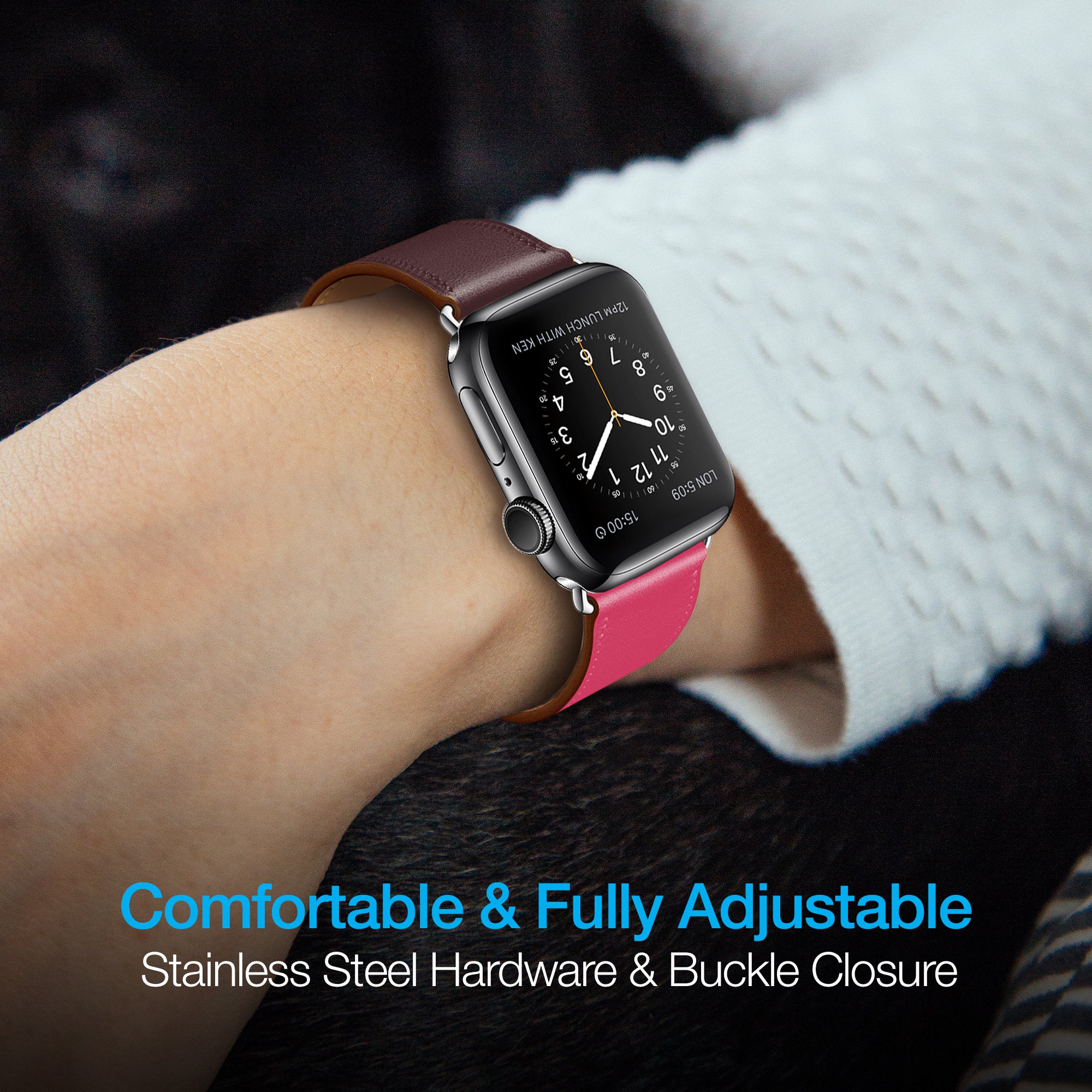 Leather Apple Watch Band, PINK/BURG (42/44mm) | Naztech – Naztech.com