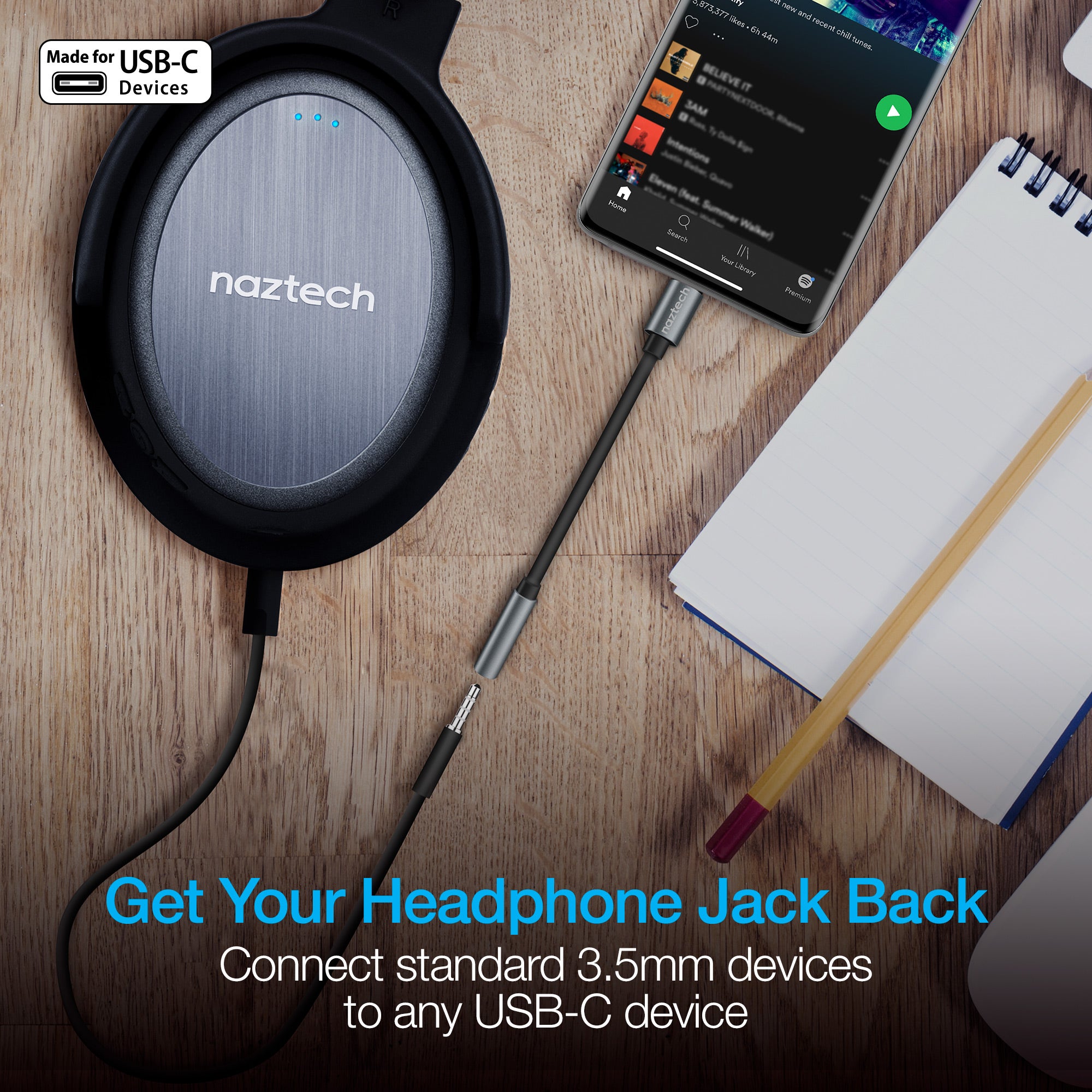USB-C to mm Headphone Jack | Naztech –