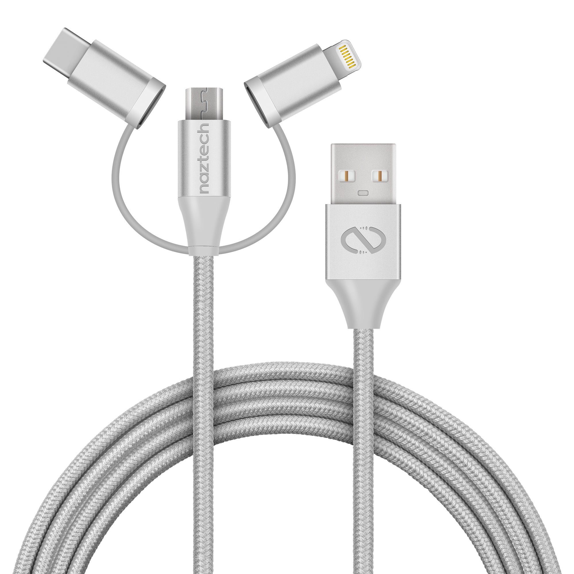 Naztech Braided 3-in-1 Hybrid USB Cable Silver –