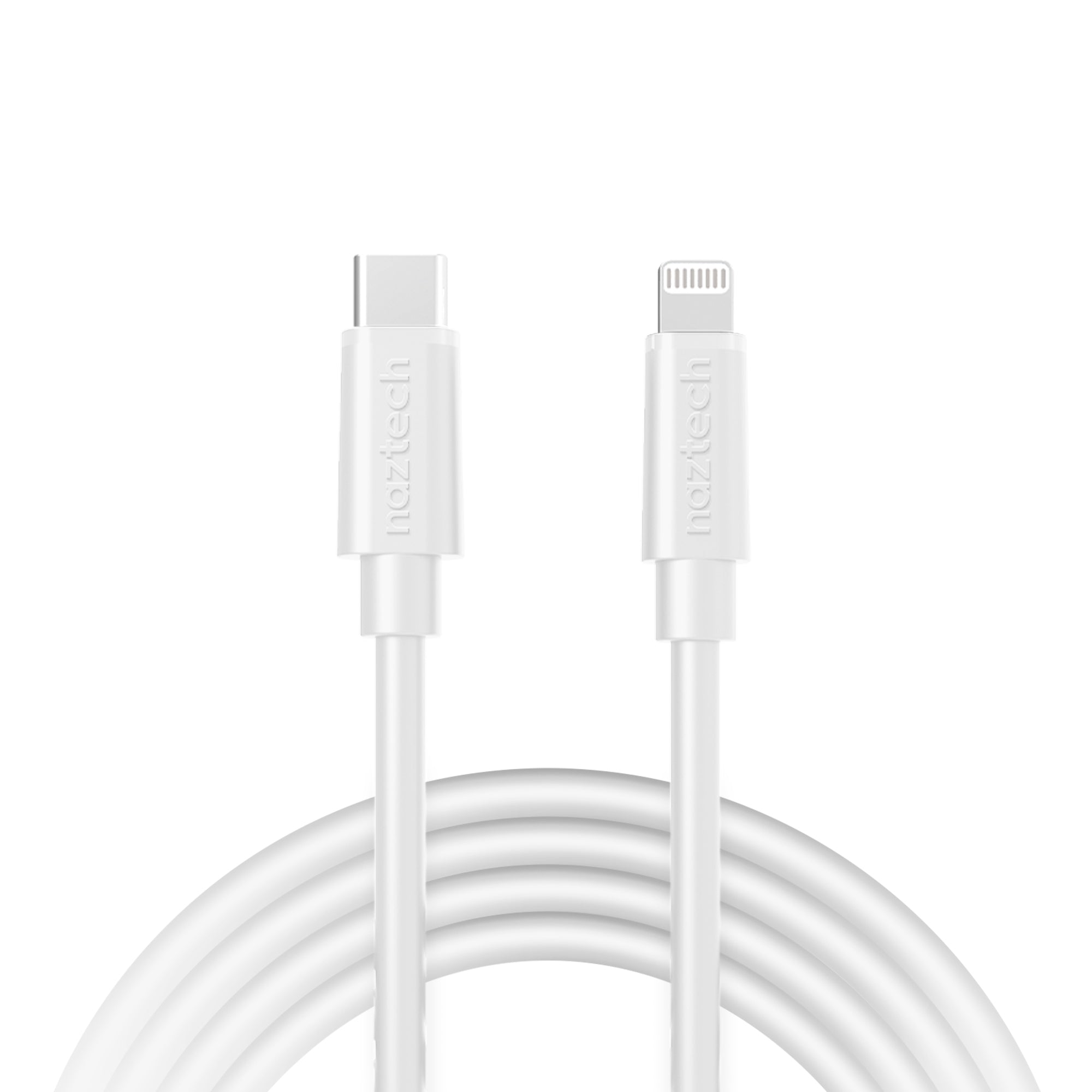 USB-C to Lightning Cable 12ft WHITE | Naztech –