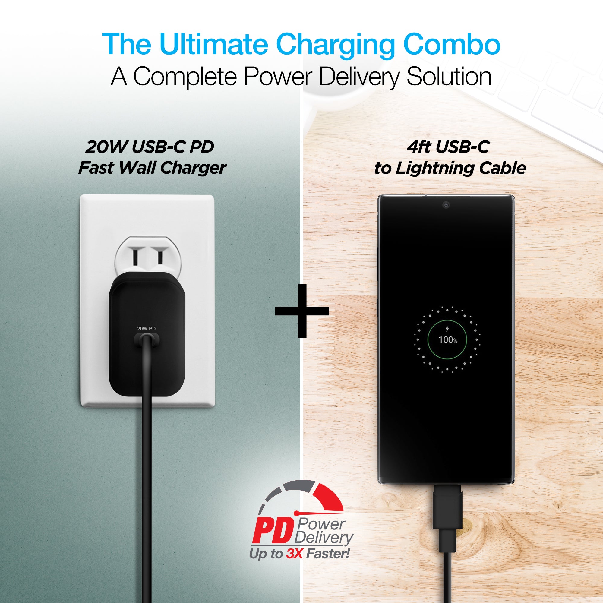 Naztech 20W USB-C PD Wall Charger + USB-C to USB-C 4ft Cable
