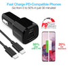 20W USB-C PD + 12W USB Fast Car Charger | Includes 4ft USB-C Cable | Black