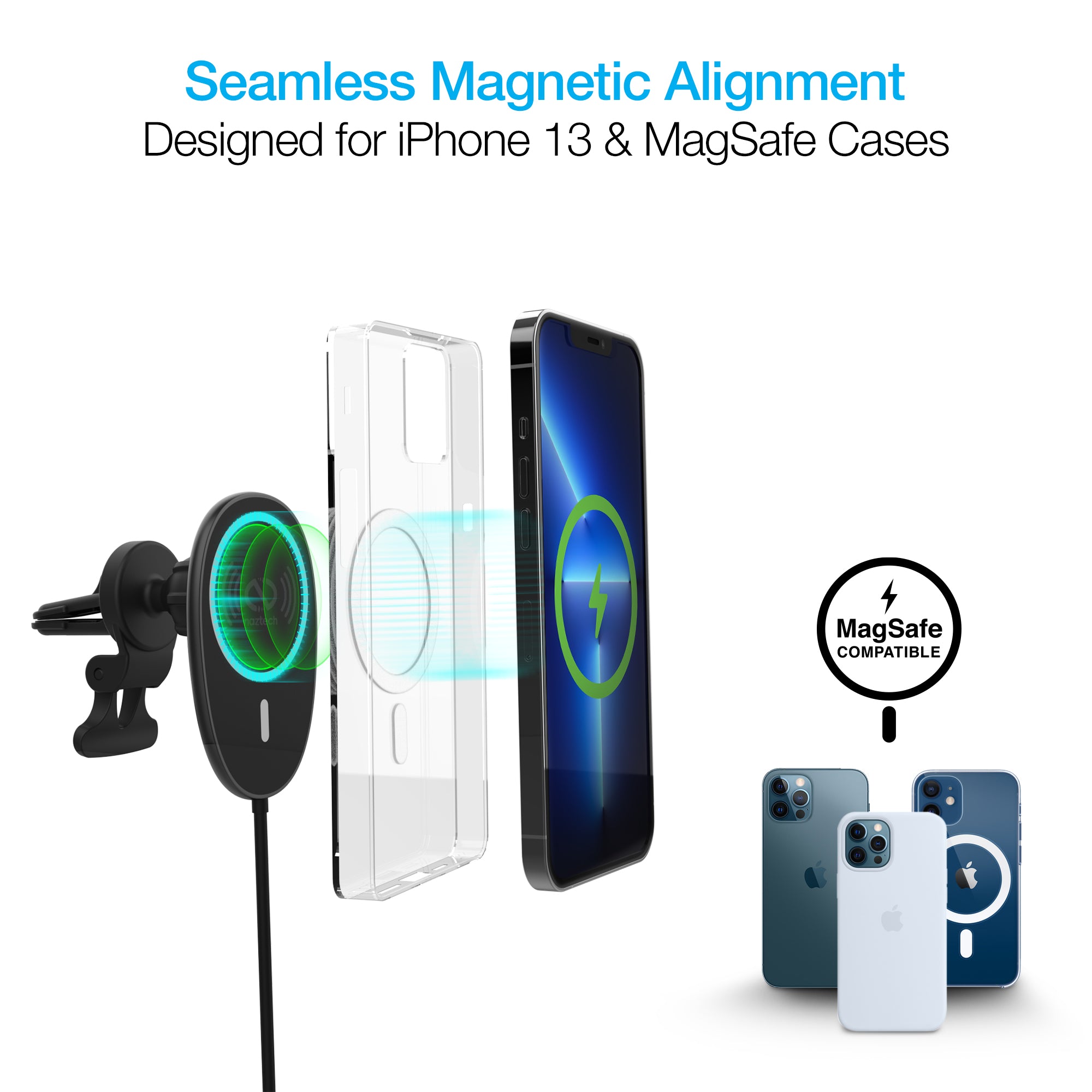 Magnetic MagSafe® Compatible Car Mount 15W Charging – Black Just
