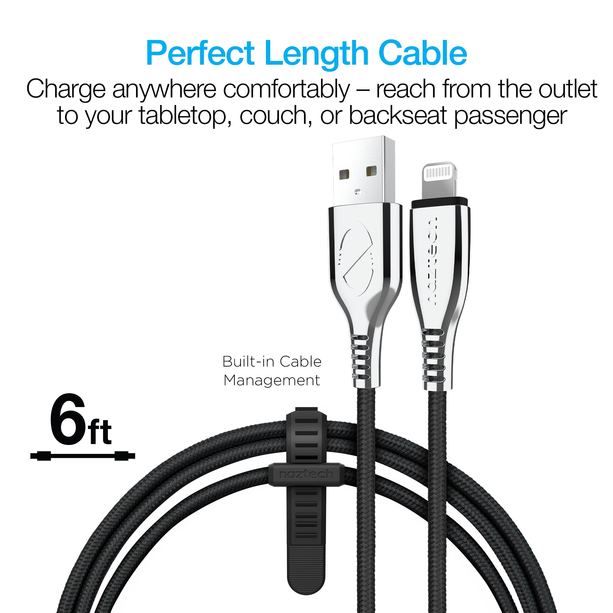 TITANIUM USB to Lightning Braided Cable | 6ft | Black