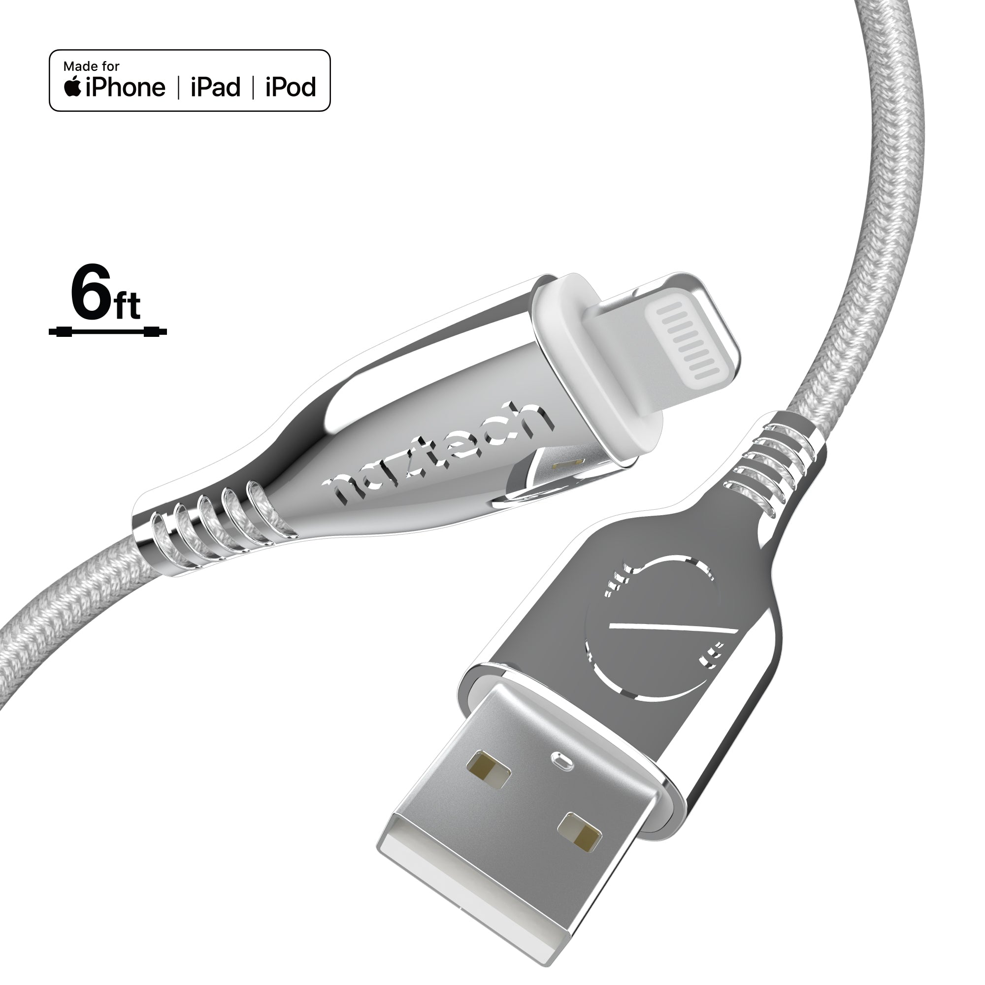 TITANIUM USB to Lightning Braided Cable 6ft White