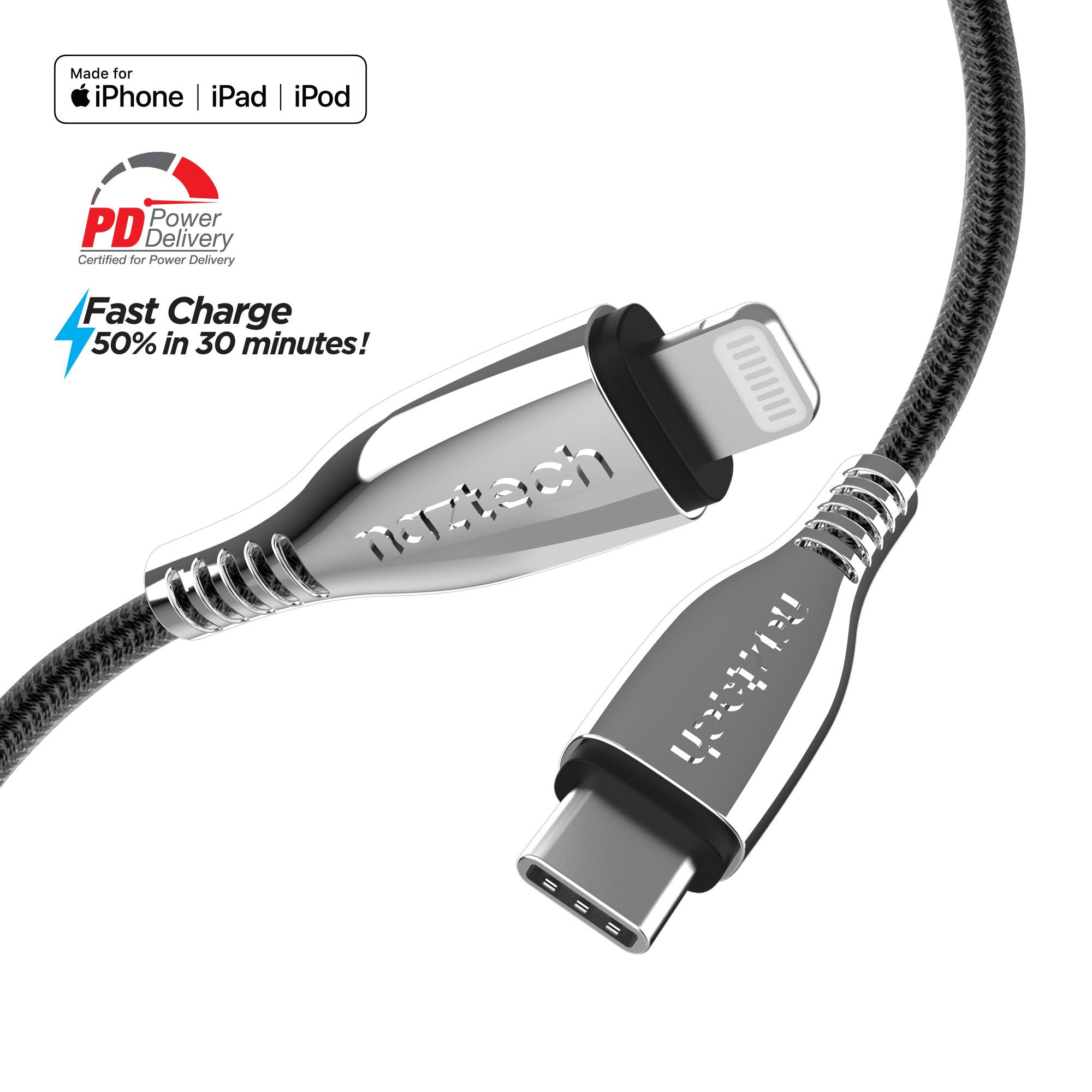 Bule at forstå utålmodig USB-C to Lightning Cable 6ft Apple Charger BLACK | Naztech – Naztech.com