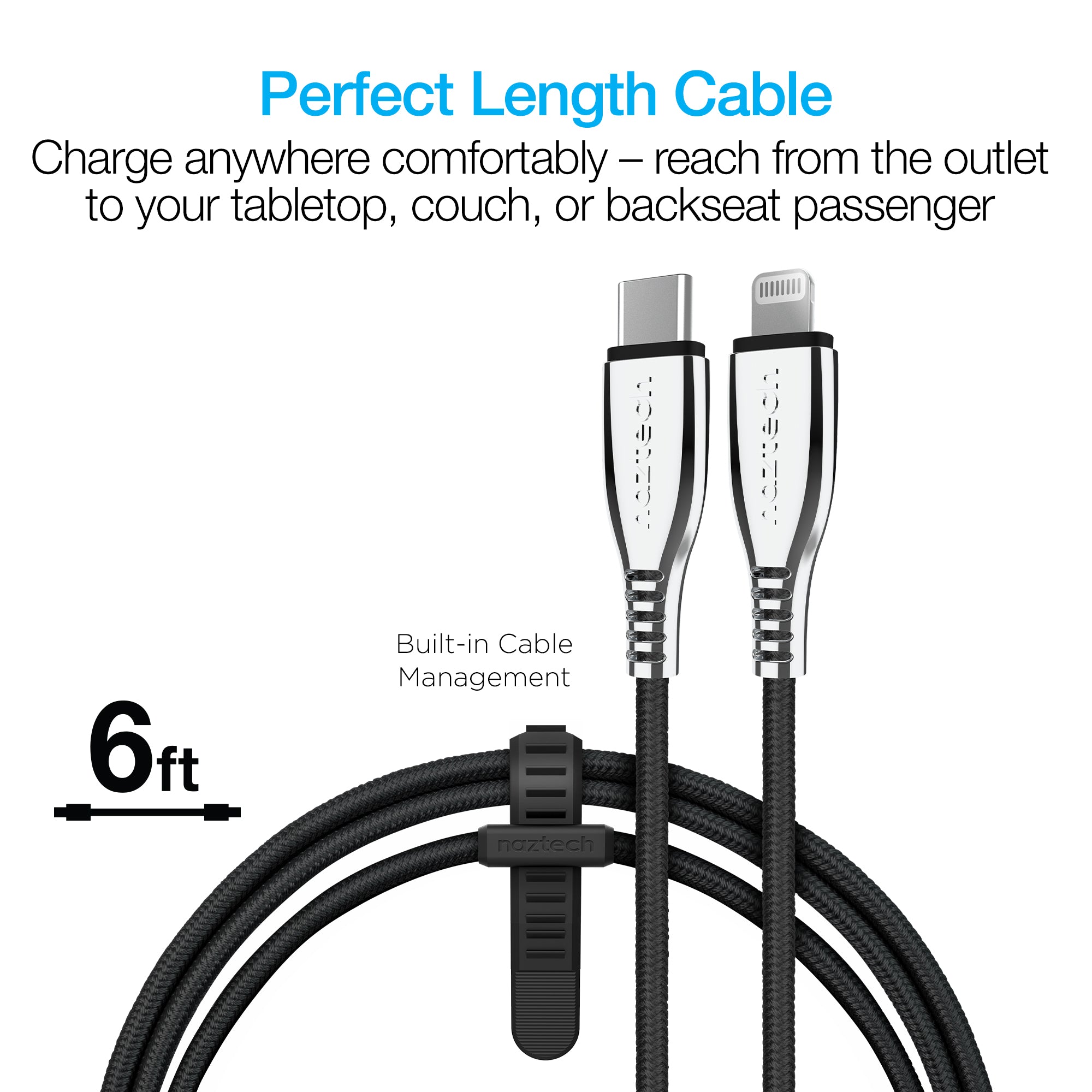 TITANIUM USB-C to MFi Lightning Braided Fast Charge Cable | 6ft | Black