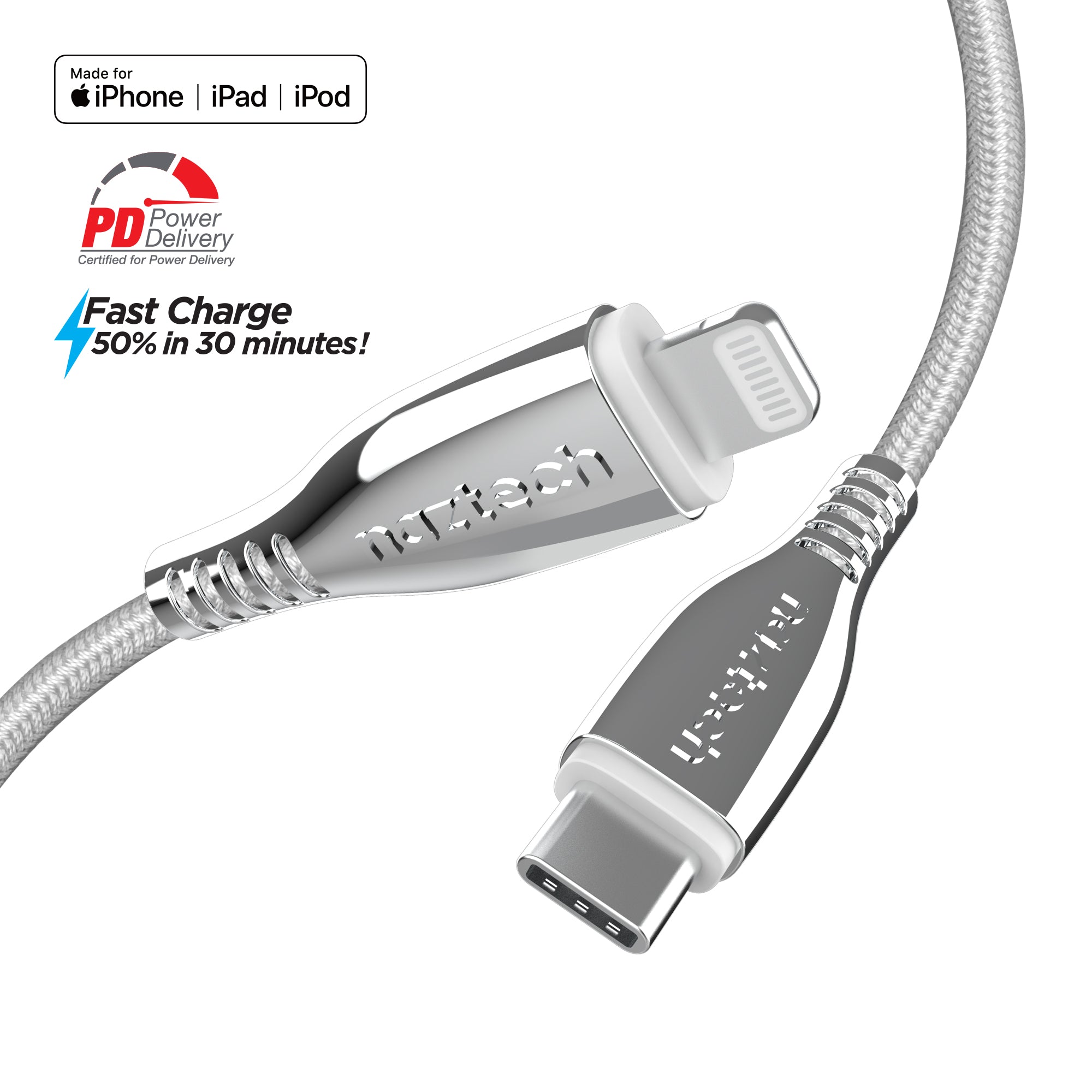 TITANIUM USB-C to MFi Lightning Braided Fast Charge Cable 6ft