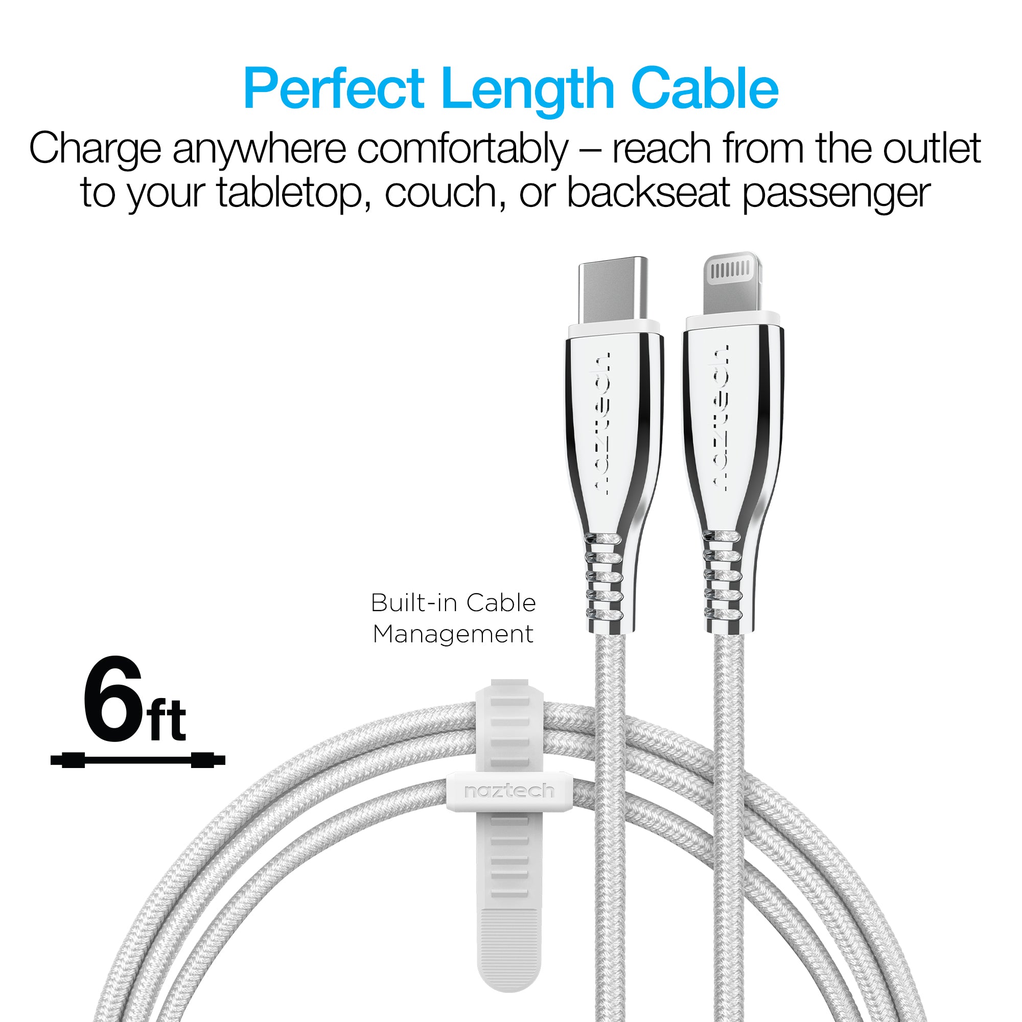TITANIUM USB-C to MFi Lightning Braided Fast Charge Cable | 6ft | White