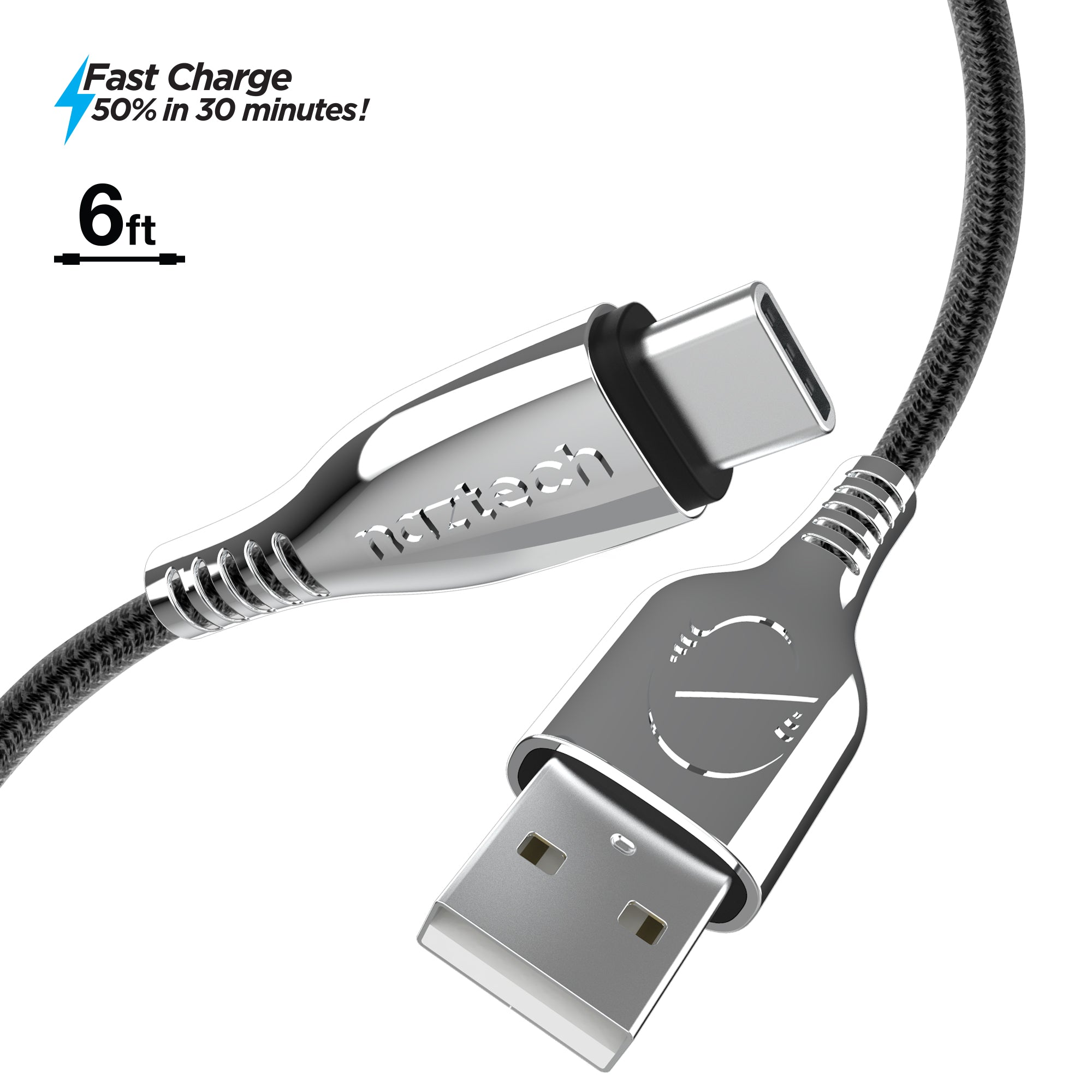 to USB-C Adapter Cable 6ft Braided BLACK | Naztech –