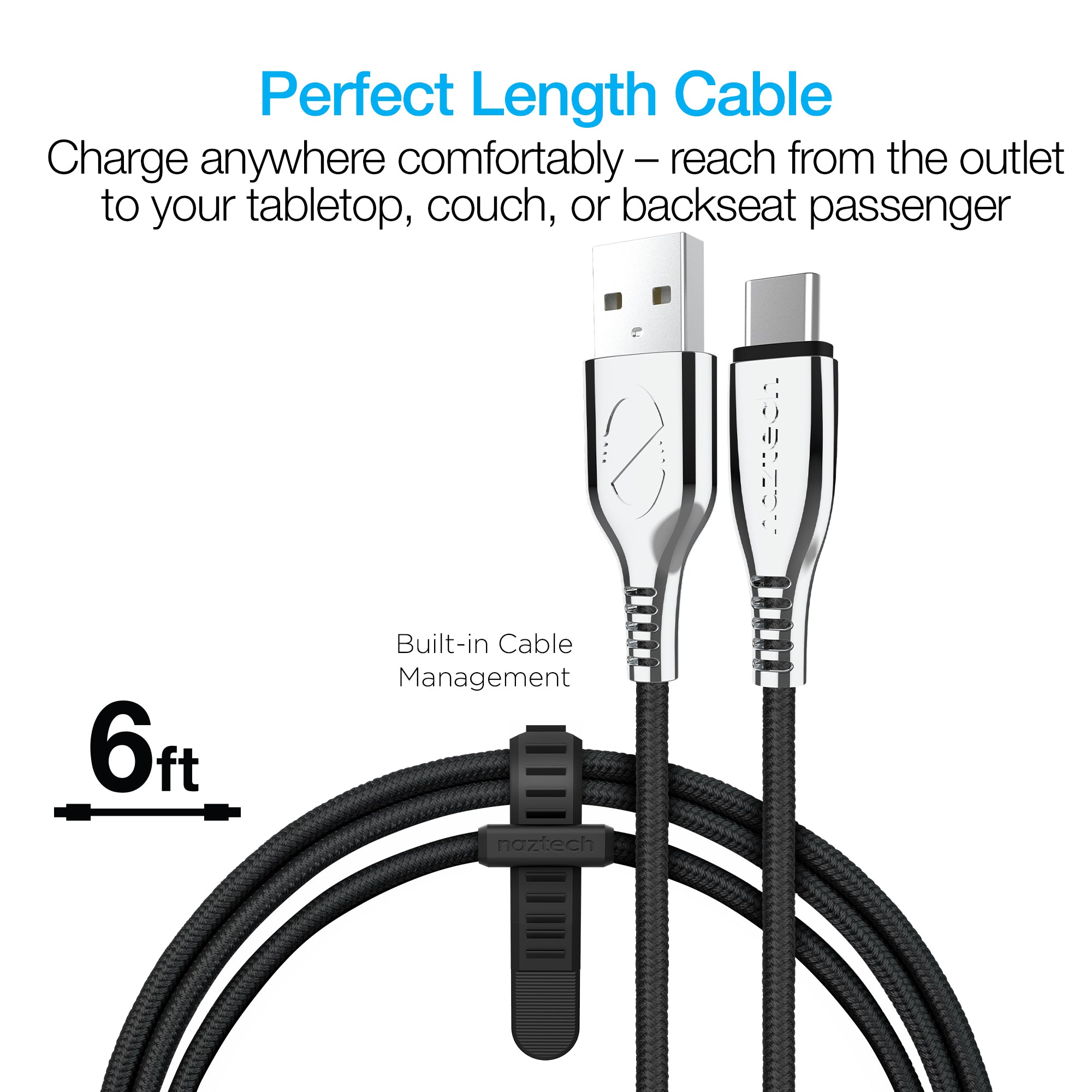 USB to USB-C Adapter Cable 6ft Braided BLACK