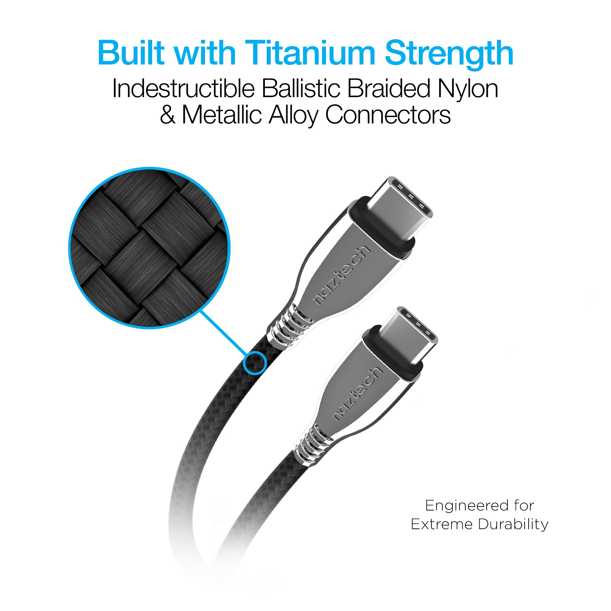 TITANIUM USB-C to USB-C Braided Fast Charge Cable | 6ft | Black