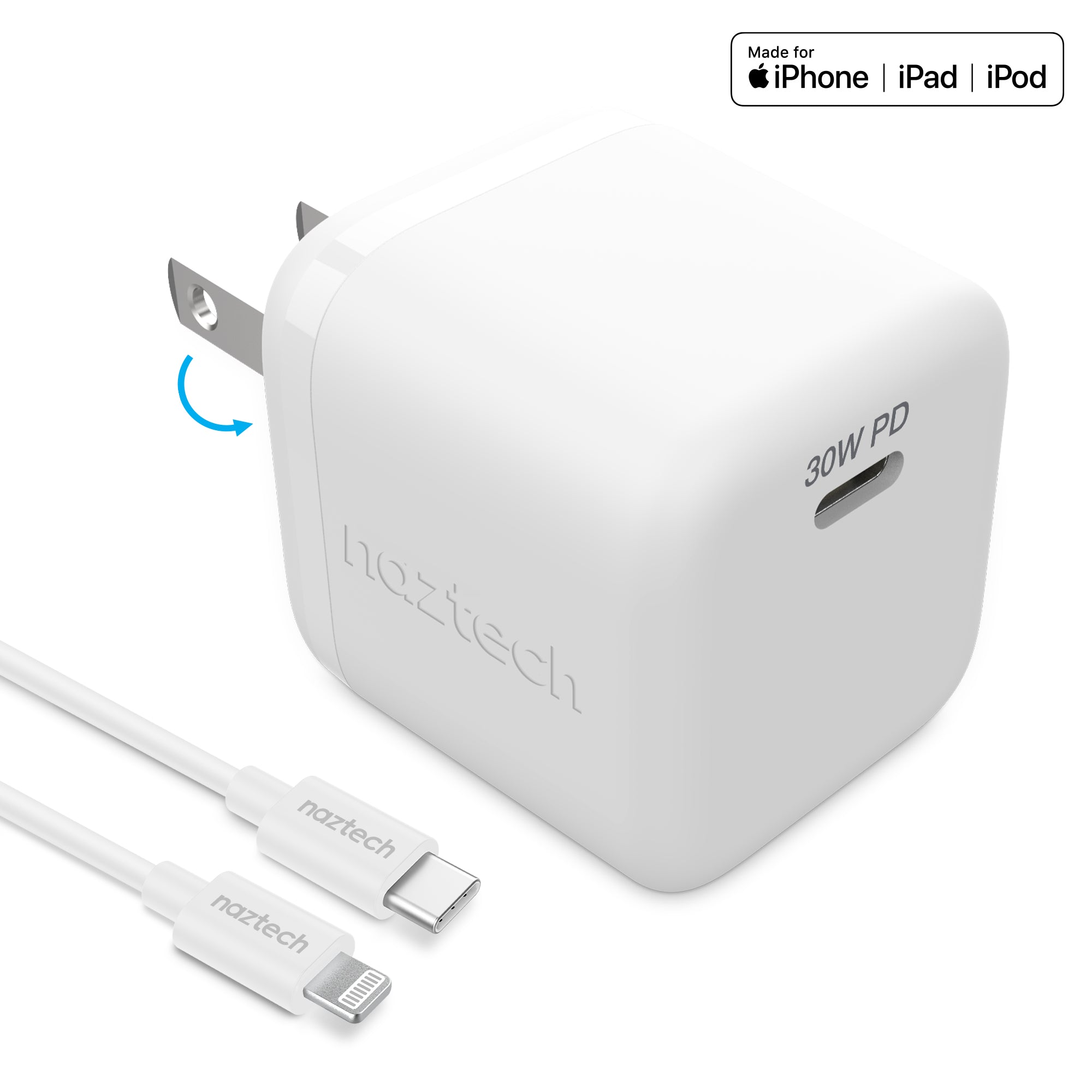 30W PD Wall Charger, USB-C to Lightning Cable | Naztech – Naztech.com