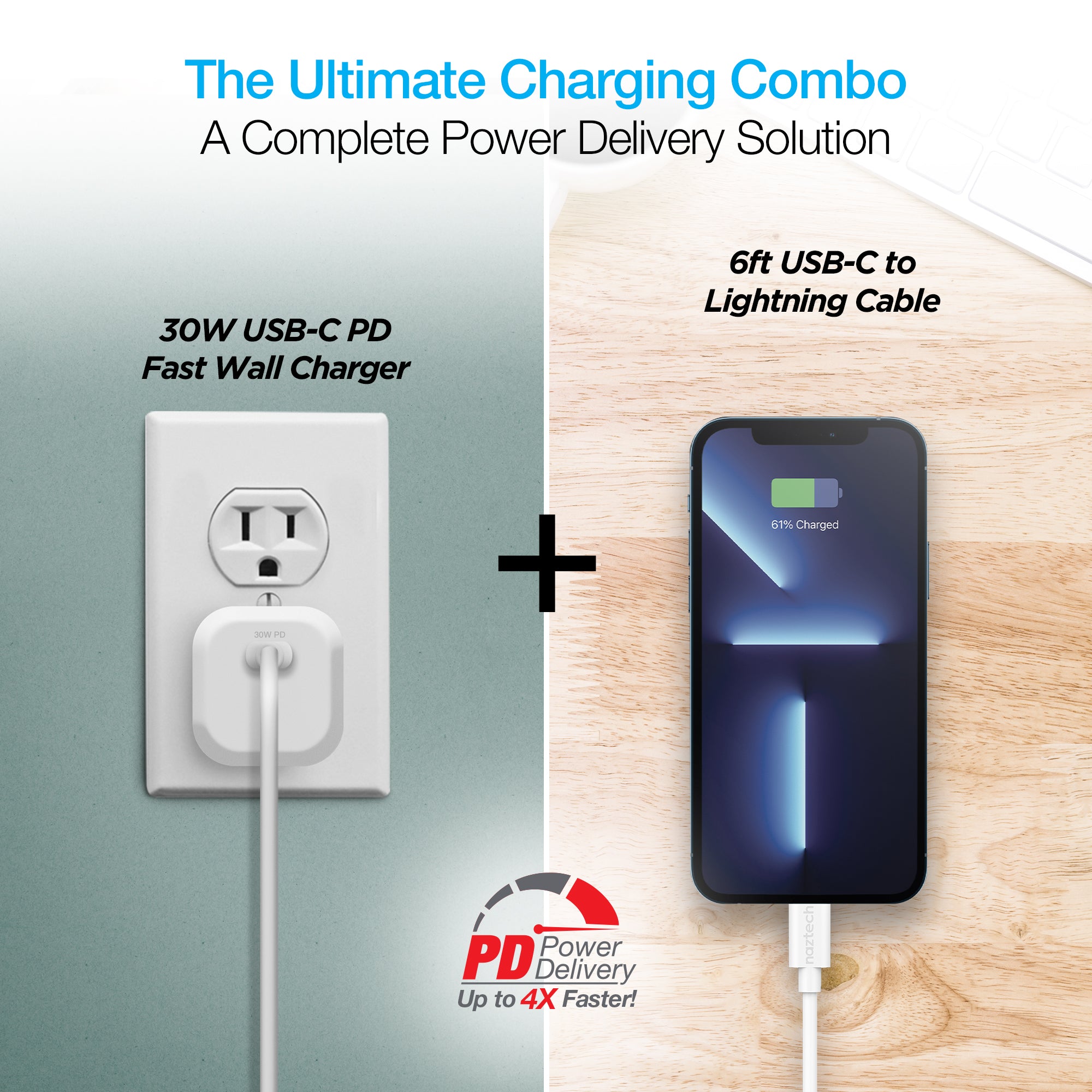 30W PD Wall Charger, USB-C to Lightning Cable | Naztech – Naztech.com
