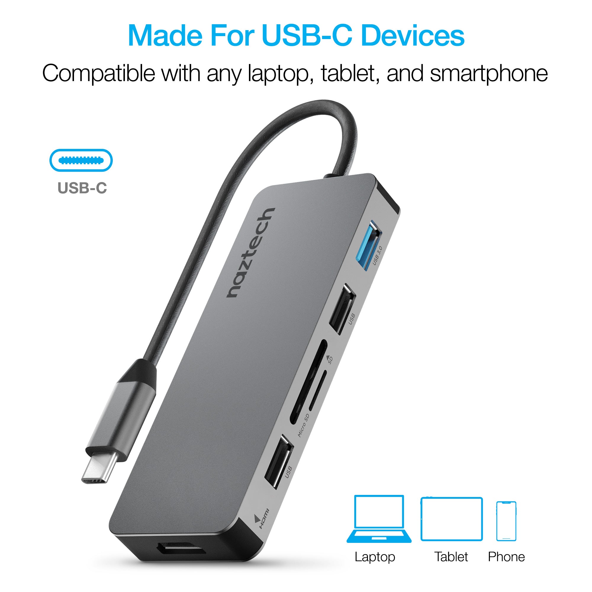 pustes op Se venligst følelse USB-C Hub Adapter 7-in-1: 4K HDMI 100W PD USB 3.0 | Hypercel – Naztech.com